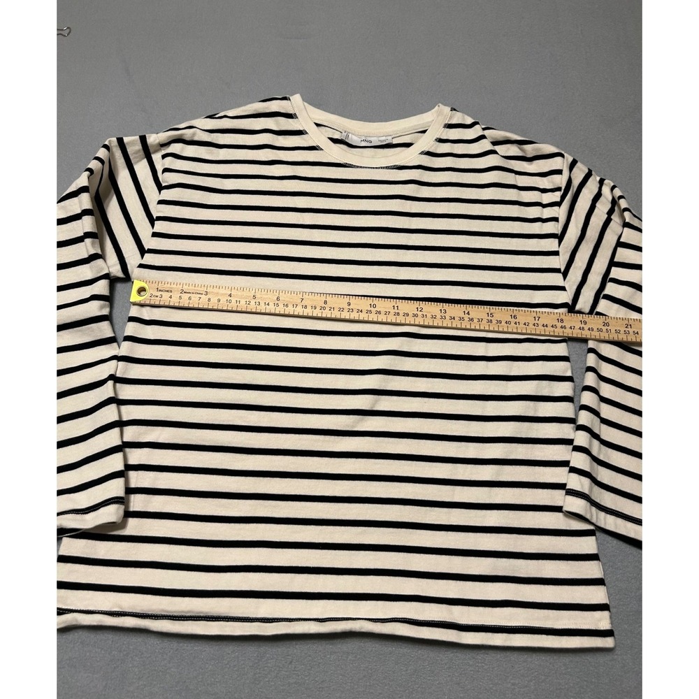 Mango MNG Womens Striped Long Sleeve Crew Neck T-Shirt Off White Black Size M - Picture 4 of 6